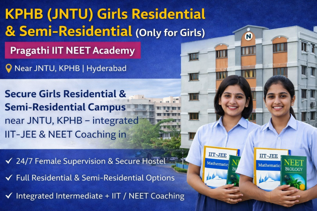 KPHB JNTU Girls Residential and Semi-Residential campus of Pragathi IIT NEET Academy in Hyderabad offering integrated IIT JEE and NEET coaching with secure hostel facilities.