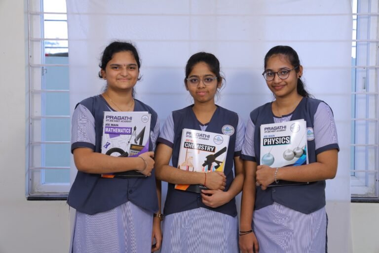 “Students studying Biology, Physics, and Chemistry at Pragathi Junior College, Hyderabad”