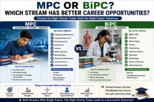 MPC vs BiPC career comparison for Class 10 students showing engineering, medical, NEET, JEE, and future career opportunities