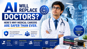 AI assisting doctors in modern healthcare while medical professionals provide patient care and clinical expertise