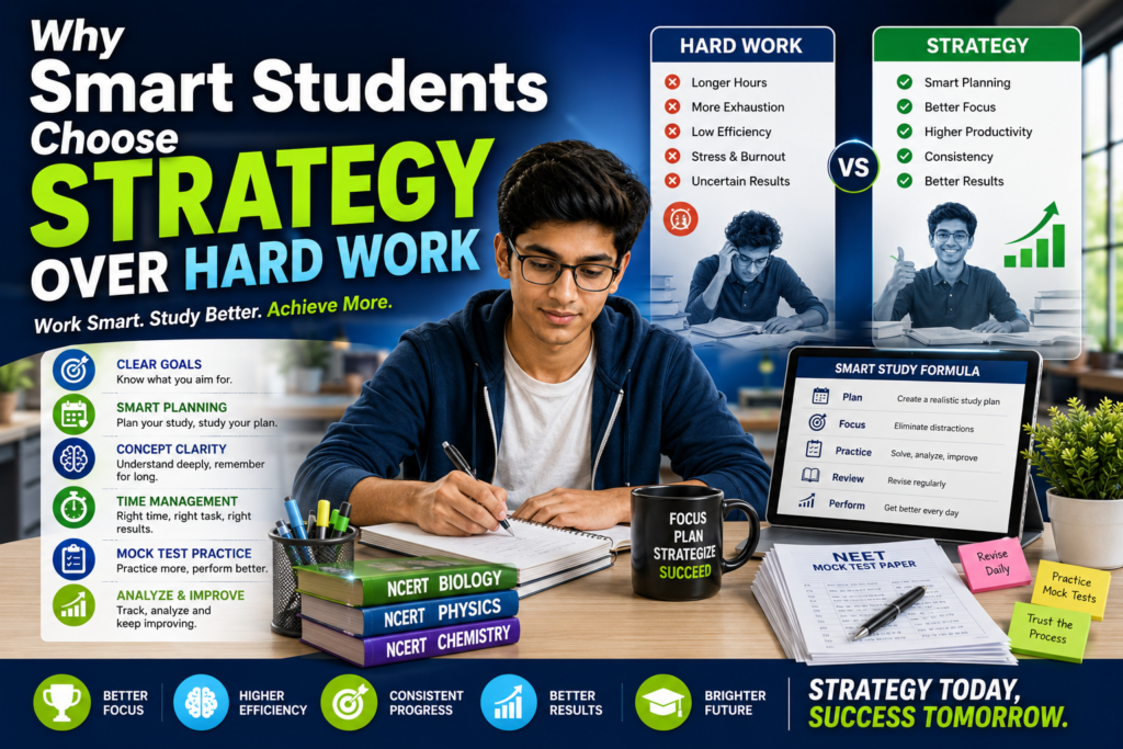 Smart student using study planner NCERT books mock tests and time management strategy for NEET JEE preparation