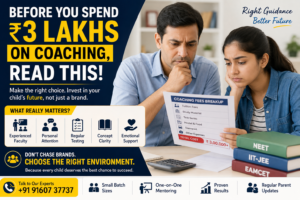 Parent and student reviewing coaching fees before choosing the best IIT-JEE and NEET junior college in Hyderabad.