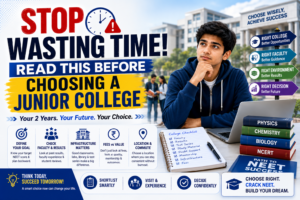 Students and parents visiting a modern junior college campus before admission with experienced faculty and academic facilities