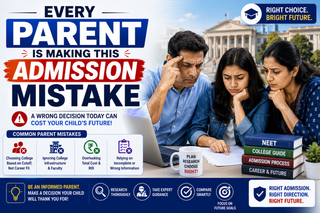 Parents discussing junior college admission with experienced faculty before choosing the right college for their child