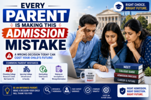 Parents discussing junior college admission with experienced faculty before choosing the right college for their child