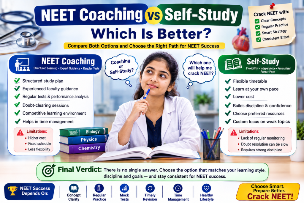 NEET coaching vs self-study comparison for students preparing for NEET